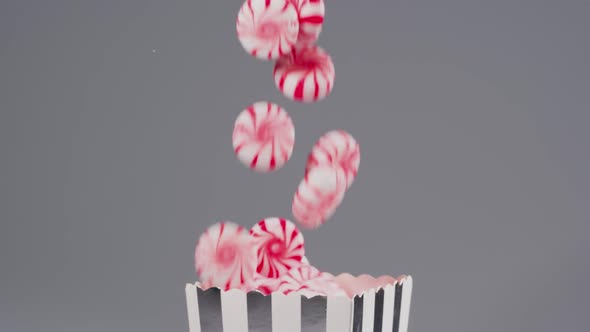 Peppermint candies falls in slow motion