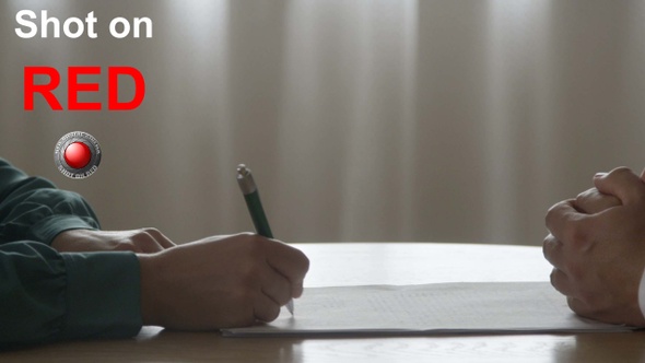 Businessman Signing Contract Terms With Businesswoman Partner Shaking Hands Making Successful Deal