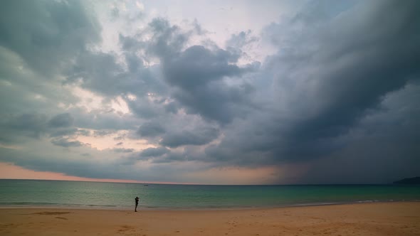 Time Lapse Thunderstorm In Sunset At Karon Beach.