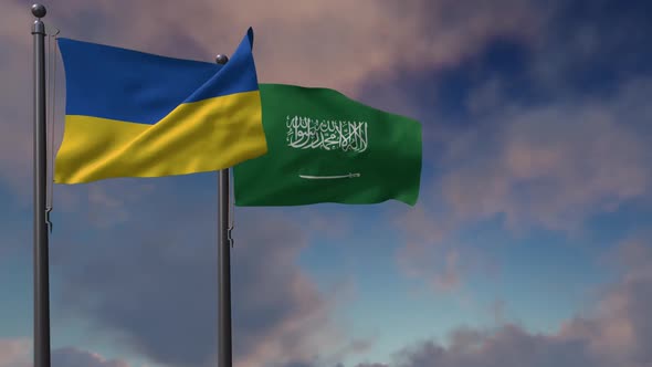 Saudi Arabia Flag Waving Along With The National Flag Of The Ukraine - 2K