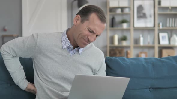 Spinal Back Pain While Middle Aged Man Working in Creative Office