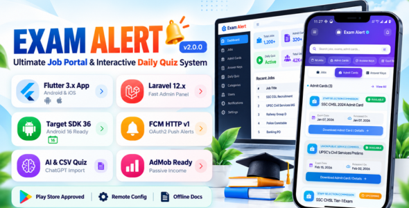 Exam Alert | Flutter Job Portal and Exam Notifications App With Laravel Admin