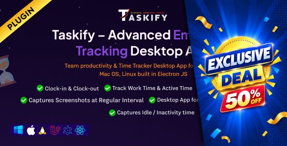 Employee Monitoring - Work, Active, Idle, Break Time & Screenshots - Desktop App Plugin for Taskify