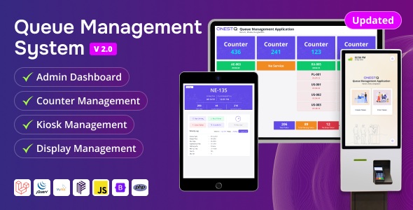 OnestQ – Queue & Token Management System with Kiosk, Counter & Display - Full Application Package