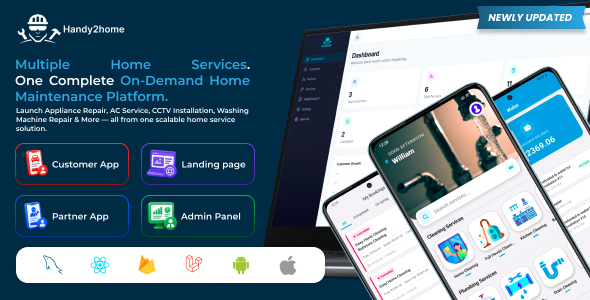 Handy2Home – Handyman OnDemand Home Service Booking with Complete Solution App & Admin Panel