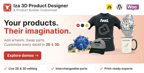 Iza | JavaScript 3D Product Designer overview
