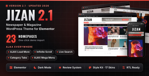 Jizan - Newspaper & Magazine WordPress Theme for Elementor