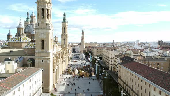 Aerial View of Zaragoza with CathedralBasilica of Our Lady of the Pillar Spain