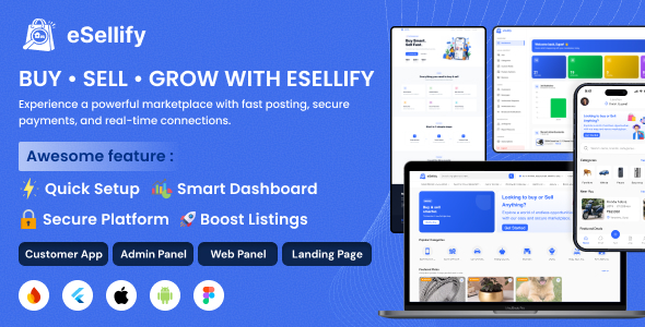 eSellify Buy & Sell Marketplace Flutter App with Admin Panel | Classified Ads App like OLX, Quikr