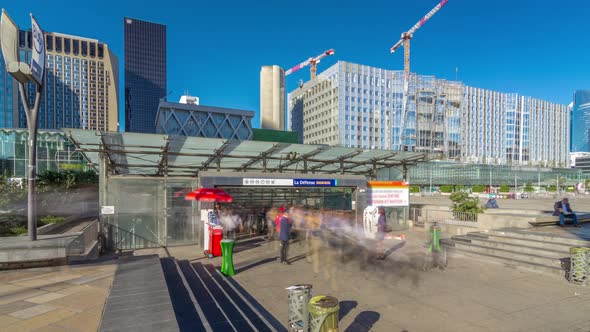 Panorama of La Defence Timelapse Hyperlapse Business and Financial District with Highrise alt