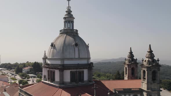 Orbital close up shot of the church dome, Sanctuary of Our Lady of Sameiro