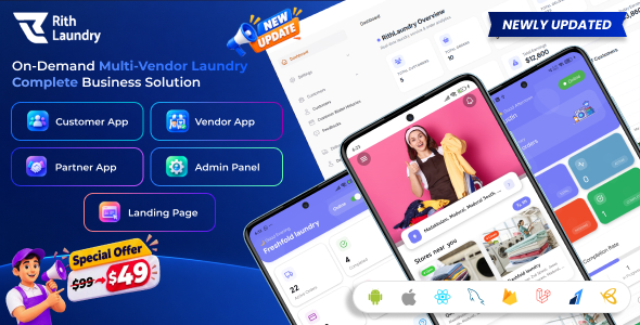 Complete Laundry App With Admin Panel | RithLaundry - OnDemand Laundry Booking System
