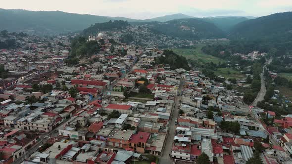 Aerial Houses View San Cristobal De Las Casas Chiapas Green Mountains Drone View