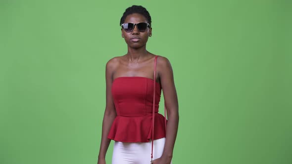 Young Beautiful African Woman Wearing Sunglasses