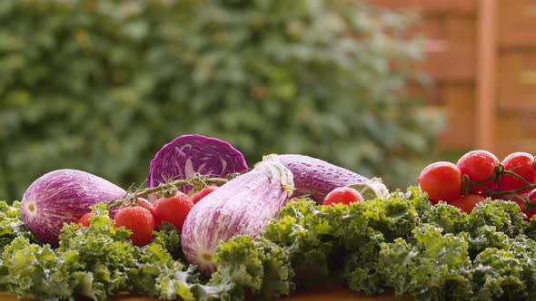 Fresh vegetables in drops of water