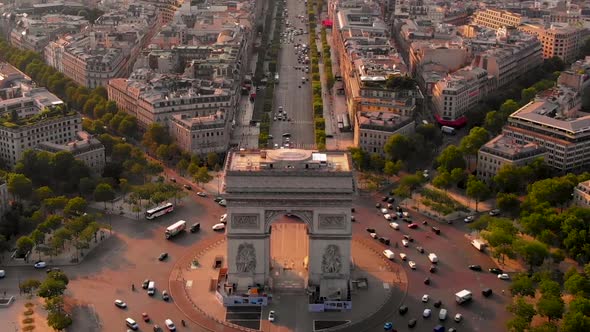 Aerial view to Arc of Triomphe and the city, Paris, France