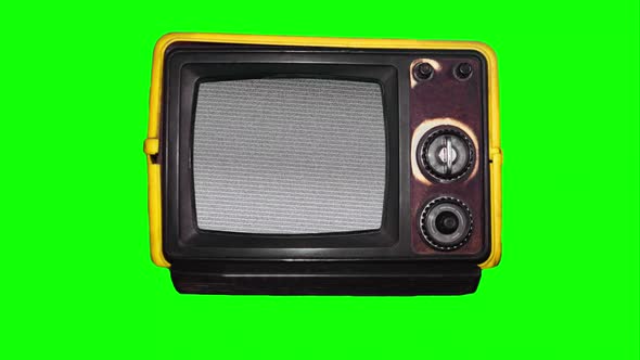 Blue Screen Tv Set For Composition. Vintage Tv With Blue Screen On A Green Background