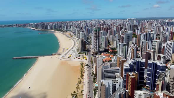 Famous beach at downtown of coast city of Fortaleza, state of Ceara, Brazil.