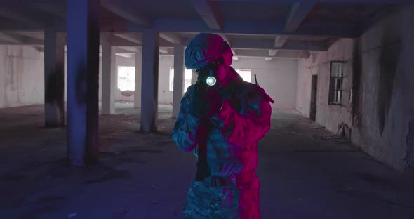 Portrait of Army Soldier Special Forces Fighter Modern Warfare Combatant with Dirty Face Combat