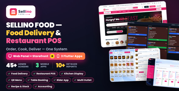 Sellino Food – Multi-Restaurant Food Delivery & POS with Customer, Restaurant & Rider Flutter Apps