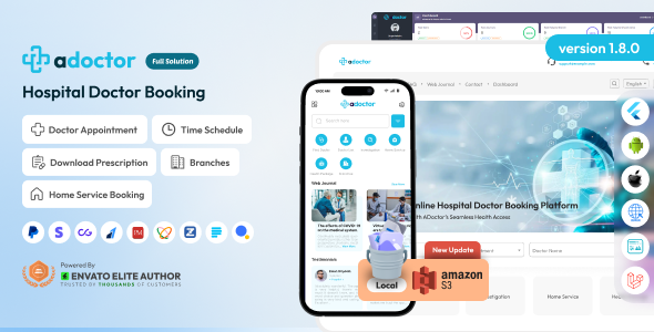 ADoctor - Hospital Doctor Booking Android and iOS App | Website | Admin Panel