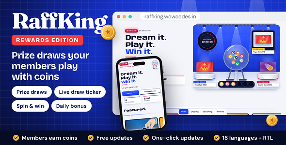 RaffKing Rewards – Coins Prize Draw Platform | Live Draws, Spin & Win, Daily Bonus