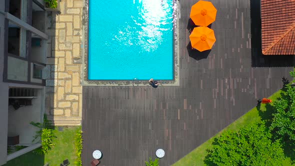 Amazing Top View on Swimming Pool at Tropical Luxury Hotel Near Ocean in SriLanka