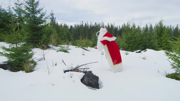 Santa Claus walking in snowy forest