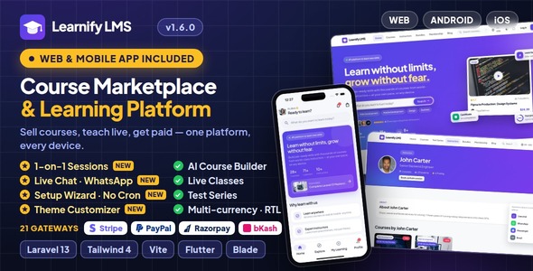 Learnify LMS – Complete Laravel LMS & Course Selling Marketplace with Flutter Mobile App