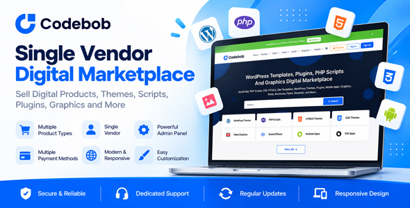 Codebob - Single-Vendor Digital Marketplace (SAAS)