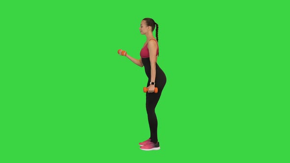Young Fit Woman Lifting Dumbbells on a Green Screen Chroma Key