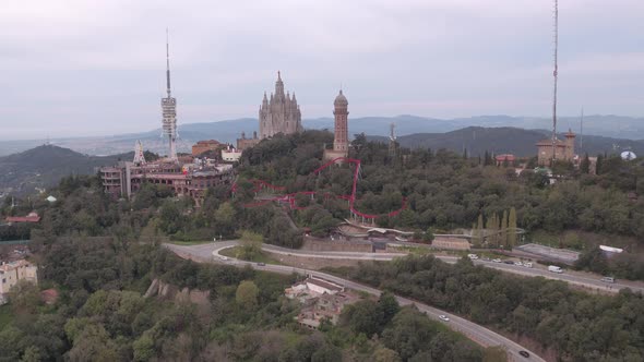 Aerial of Tibidabo mountain and its surroundings