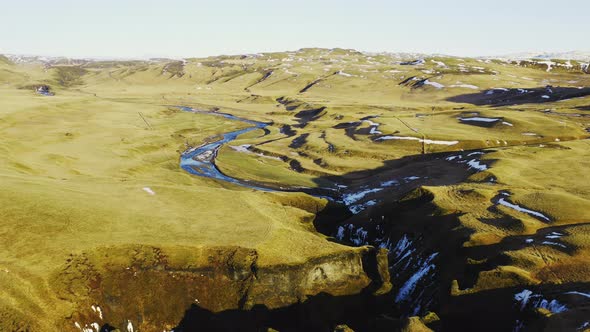 Drone Over Landscape And Fjaorargljufur Canyon