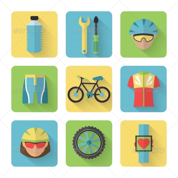 Bicycle Flat Icons Set