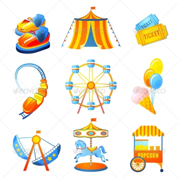 Amusement Park Icons Set