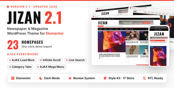 Jizan - Newspaper & Magazine WordPress Theme for Elementor
