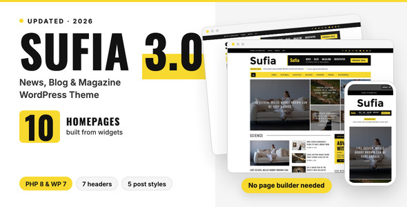 Sufia | News Blog Magazine Newspaper Multipurpose WordPress Theme