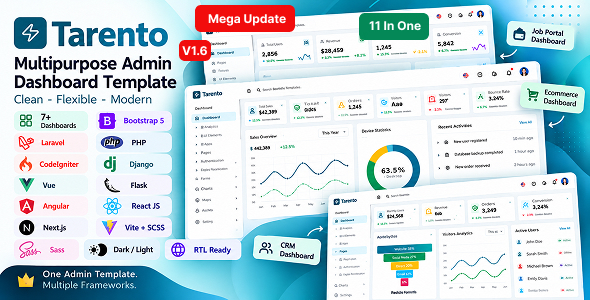 Tarento | Multipurpose Bootstrap, React, Next.js, Vue, Angular, Laravel Admin Dashboard Template
