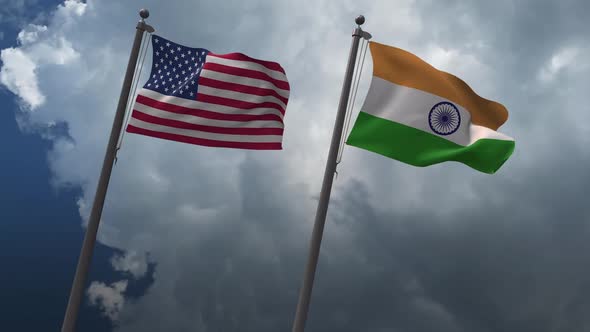 Waving Flags Of The United States And The  India 2K