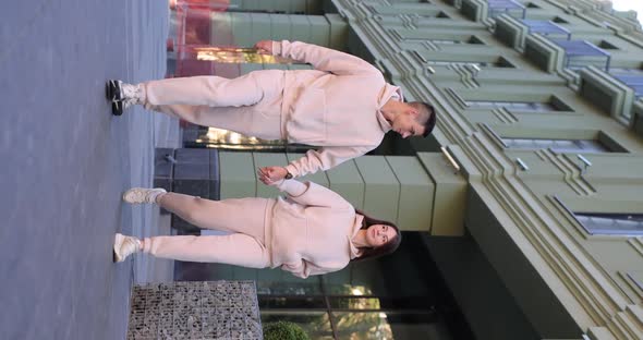Stylish Couple Walking in the City Vertical Video
