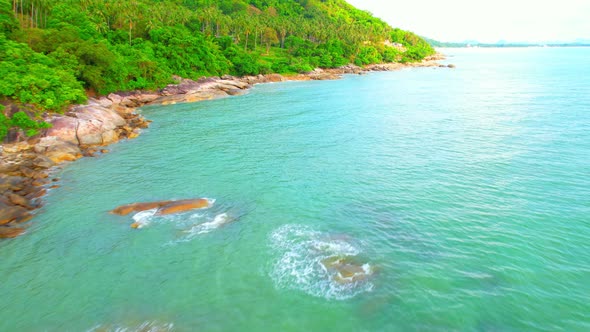 Drones fly over the shores of tropical seas