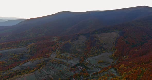 Beautiful Autumn Landscape in the Mountains at Dawn