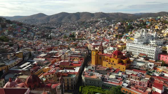 Yellow Church in Guanajuato, Mexico 4K Drone Shot