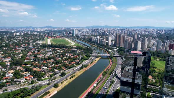 Downtown Sao Paulo Brazil. Cityscape of famous Pinheiros highway road.