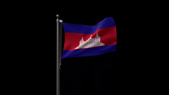 Cambodia Flag On Flagpole With Alpha Channel