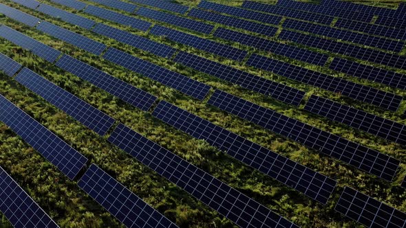 View of a solar power plant, rows of solar panels, solar panels, top view of a solar power plant