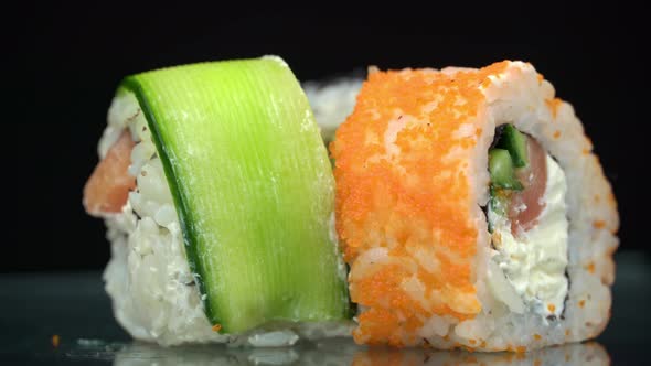 Fresh Sushi Roll Maki Rotate Close Up