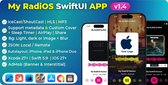 My RadiOS SwiftUI | iOS Live Radio Streaming App Template (Single Station) 