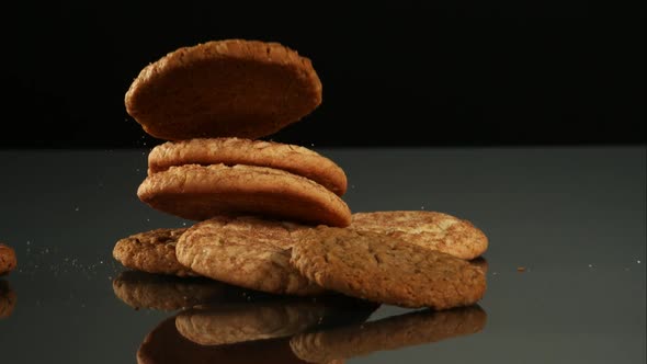 Cookies falling and bouncing in ultra slow motion 