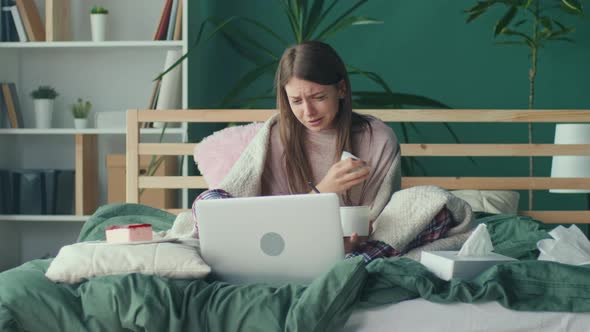 Upset Young Woman Wrapped in Blanket Worry Separation or Divorce